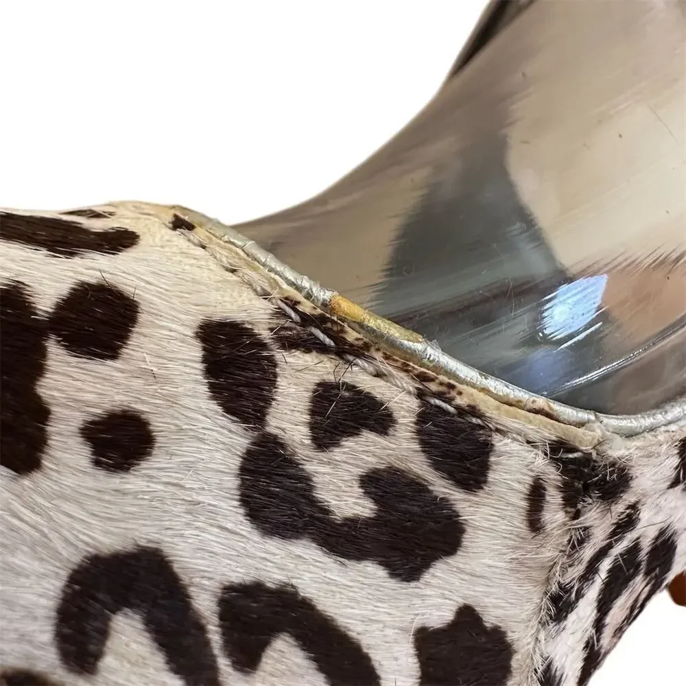 🌸3/$15🌸 WHBM Women’s Leopard Print Calf Hair Peep Toe Strappy Heels‎ Size 6.5